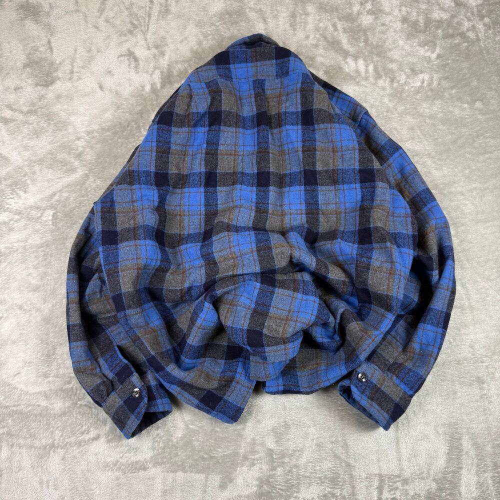 Pendleton Loop Collar Blue Plaid Wool Long Sleeve… - image 2